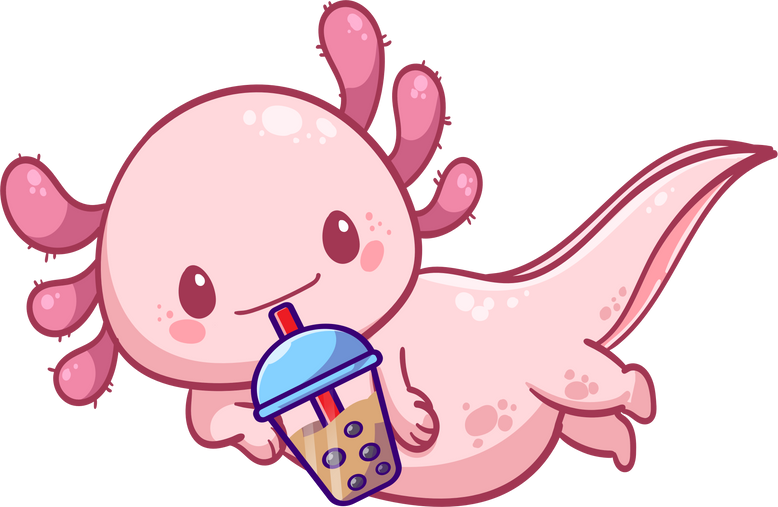 Axolotl Drinking Boba Tea Background and Illustration